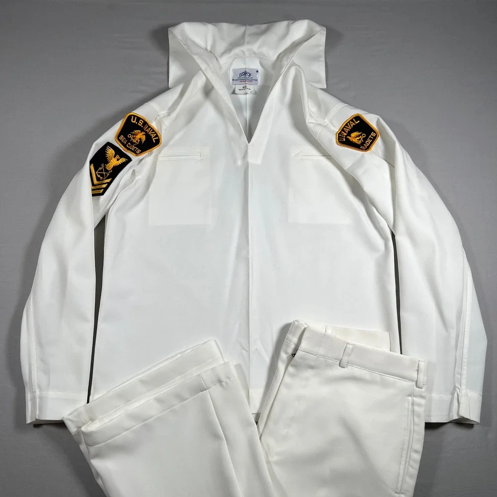 US Naval Sea Cadets Corps Uniform Set White Jumper 44L Trousers 35R DSCP VTG 90s